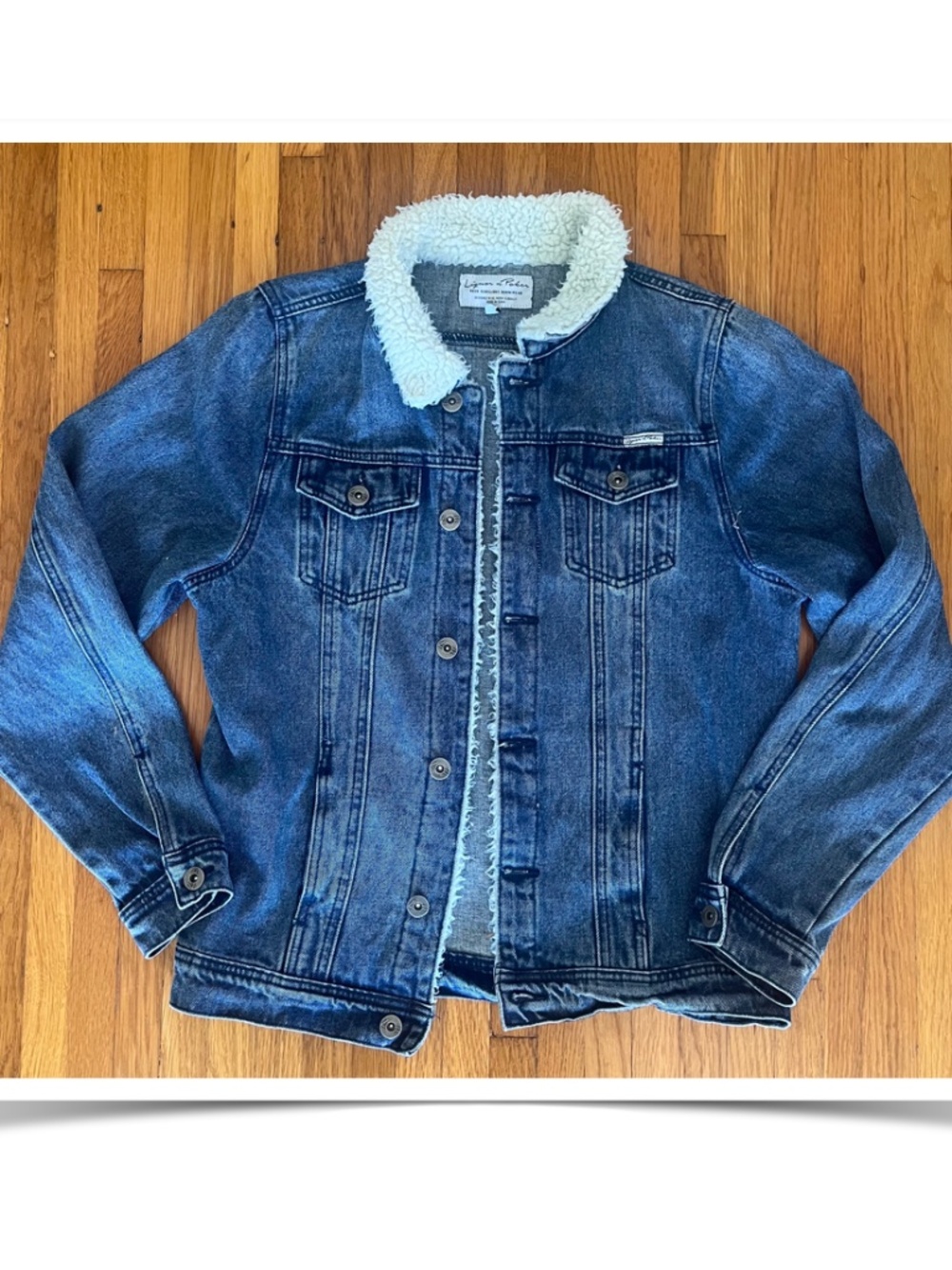 Liquor n Poker denim trucker jacket with sherpa collar • M
